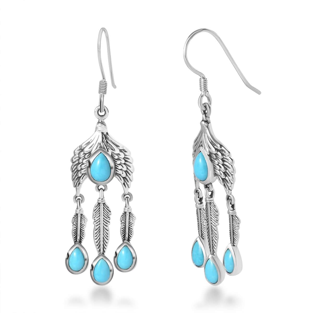 Artisan Crafted Premium Sleeping Beauty Turquoise Feather Earrings in Sterling Silver 3.80 ctw image number 0