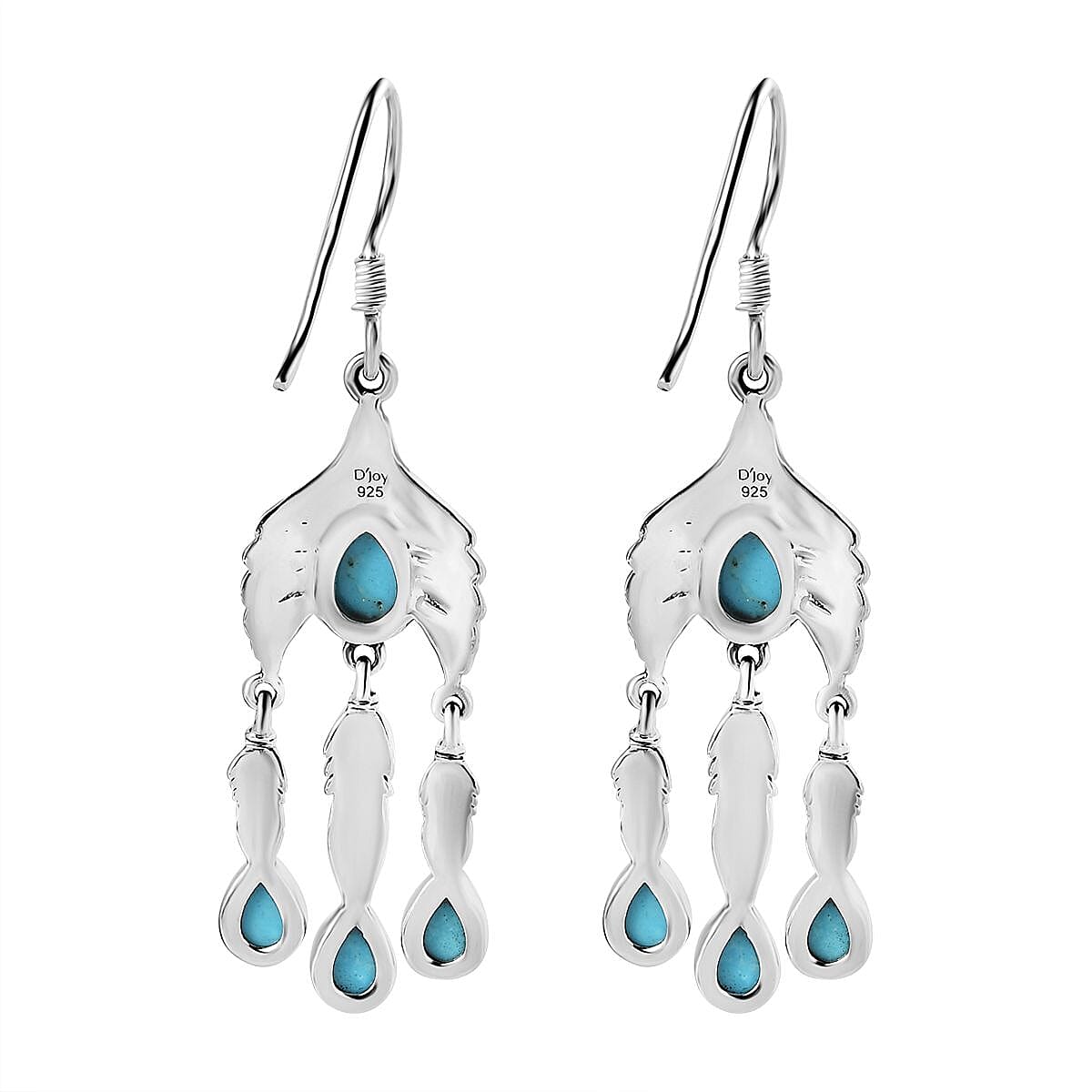 Artisan Crafted Premium Sleeping Beauty Turquoise Feather Earrings in Sterling Silver 3.80 ctw