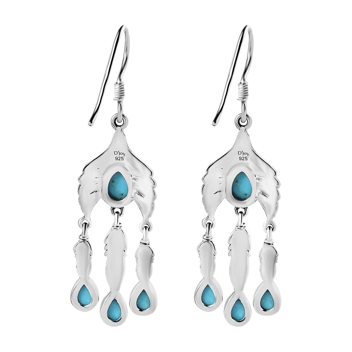 Artisan Crafted Premium Sleeping Beauty Turquoise Feather Earrings in Sterling Silver 3.80 ctw image number 3