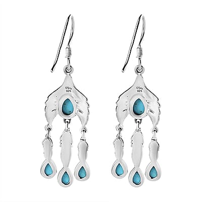 Artisan Crafted Premium Sleeping Beauty Turquoise Feather Earrings in Sterling Silver 3.80 ctw
