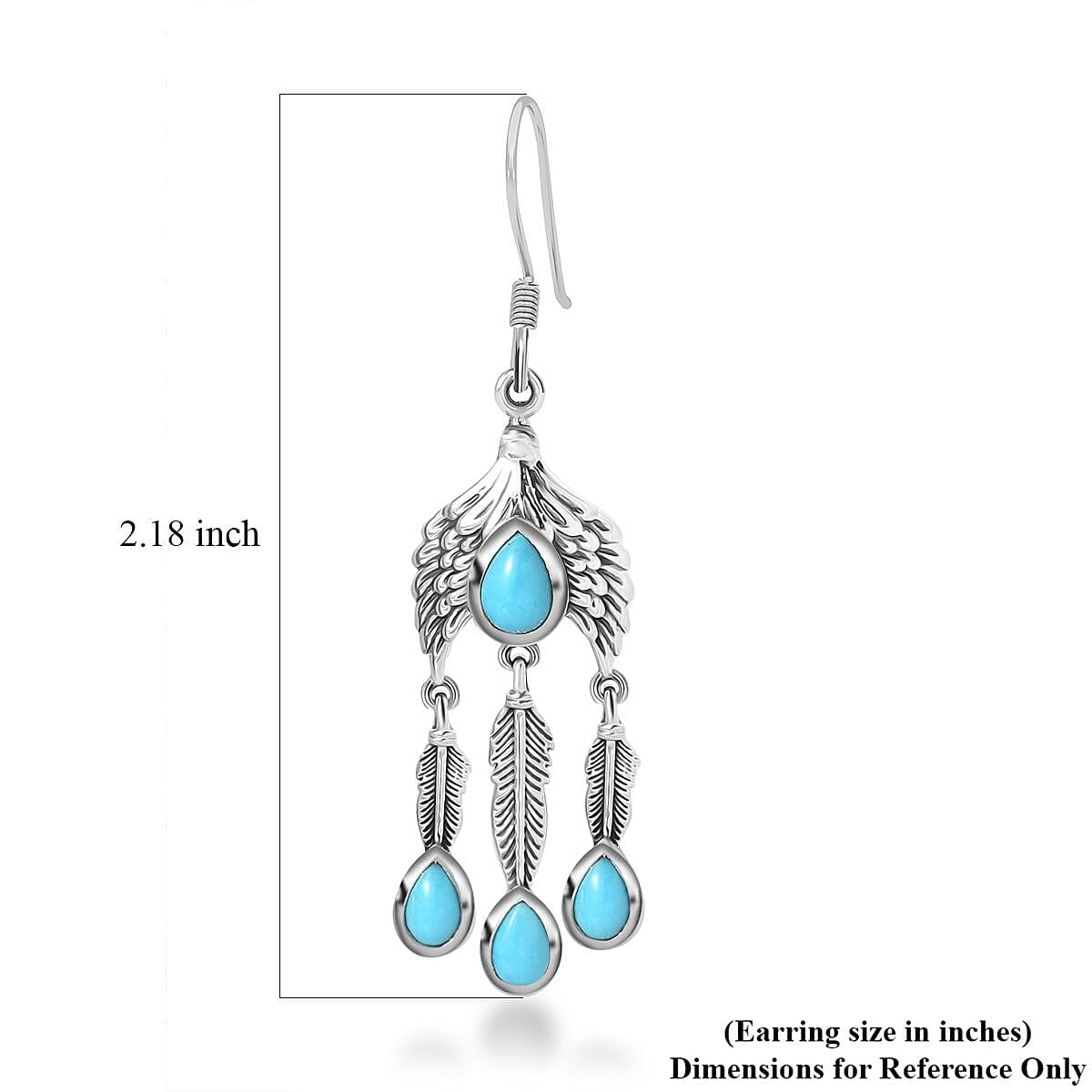 Artisan Crafted Premium Sleeping Beauty Turquoise Feather Earrings in Sterling Silver 3.80 ctw