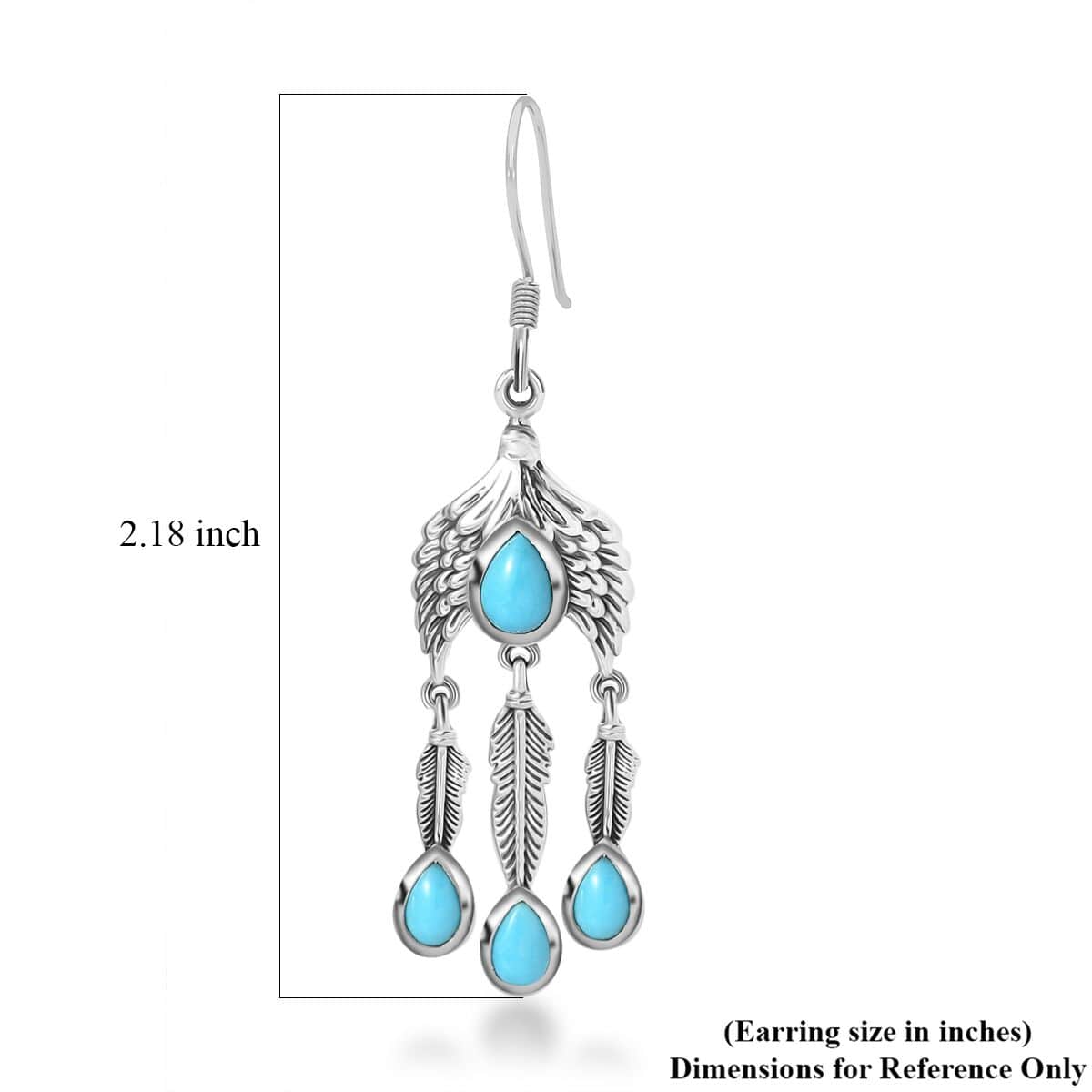 Artisan Crafted Premium Sleeping Beauty Turquoise Feather Earrings in Sterling Silver 3.80 ctw image number 4