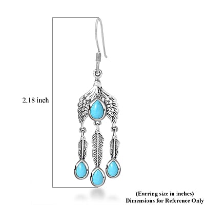 Artisan Crafted Premium Sleeping Beauty Turquoise Feather Earrings in Sterling Silver 3.80 ctw