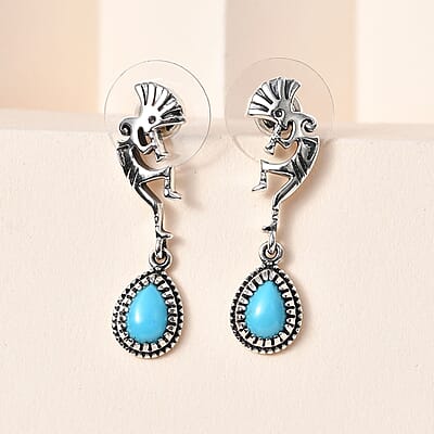 Artisan Crafted Premium Sleeping Beauty Turquoise Kokopelli Earrings in Sterling Silver 1.25 ctw