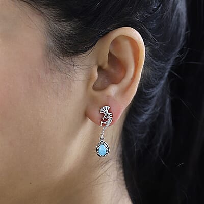Artisan Crafted Premium Sleeping Beauty Turquoise Kokopelli Earrings in Sterling Silver 1.25 ctw