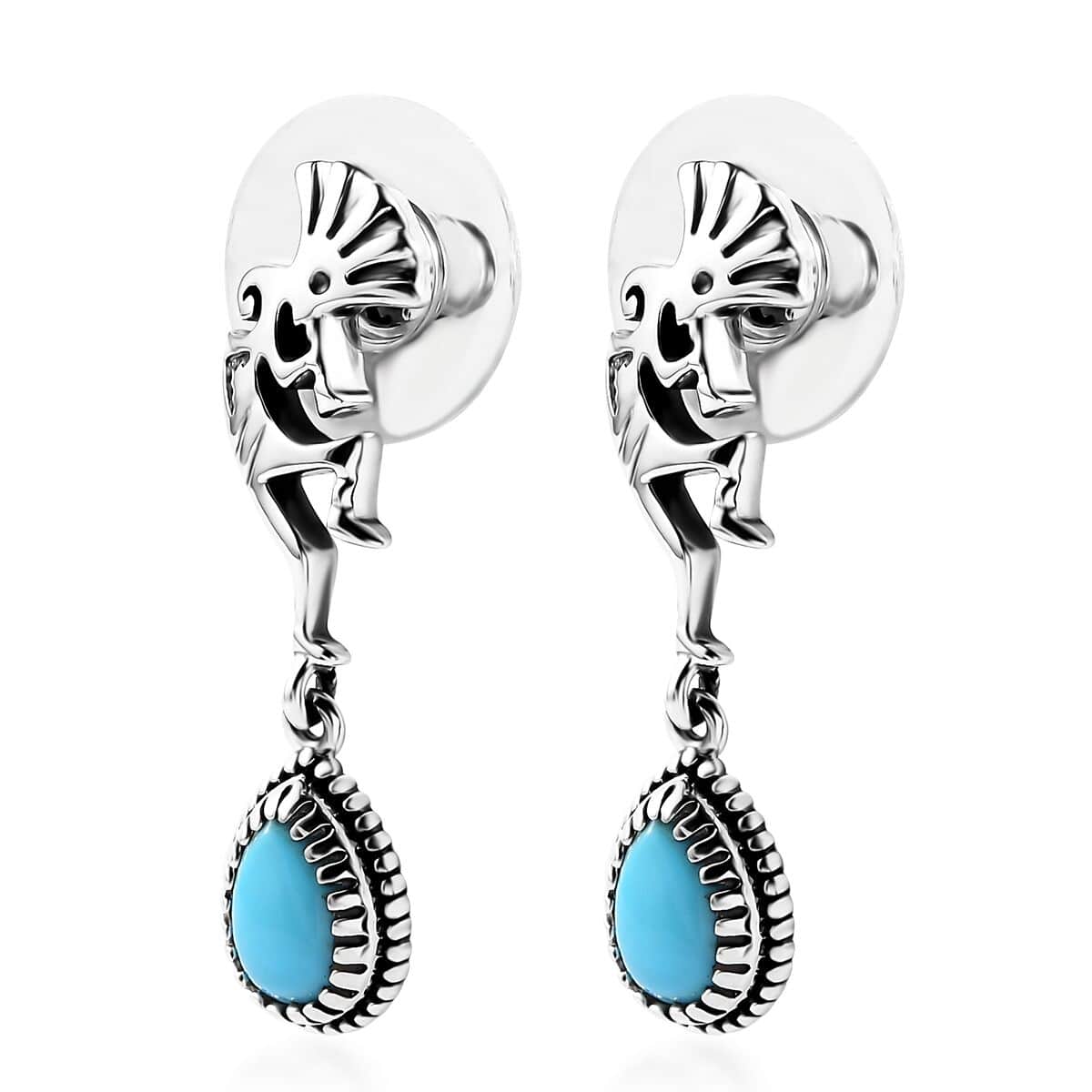 Artisan Crafted Premium Sleeping Beauty Turquoise Kokopelli Earrings in Sterling Silver 1.25 ctw image number 3