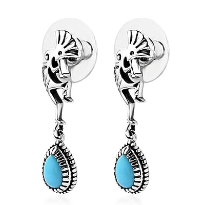 Artisan Crafted Premium Sleeping Beauty Turquoise Kokopelli Earrings in Sterling Silver 1.25 ctw