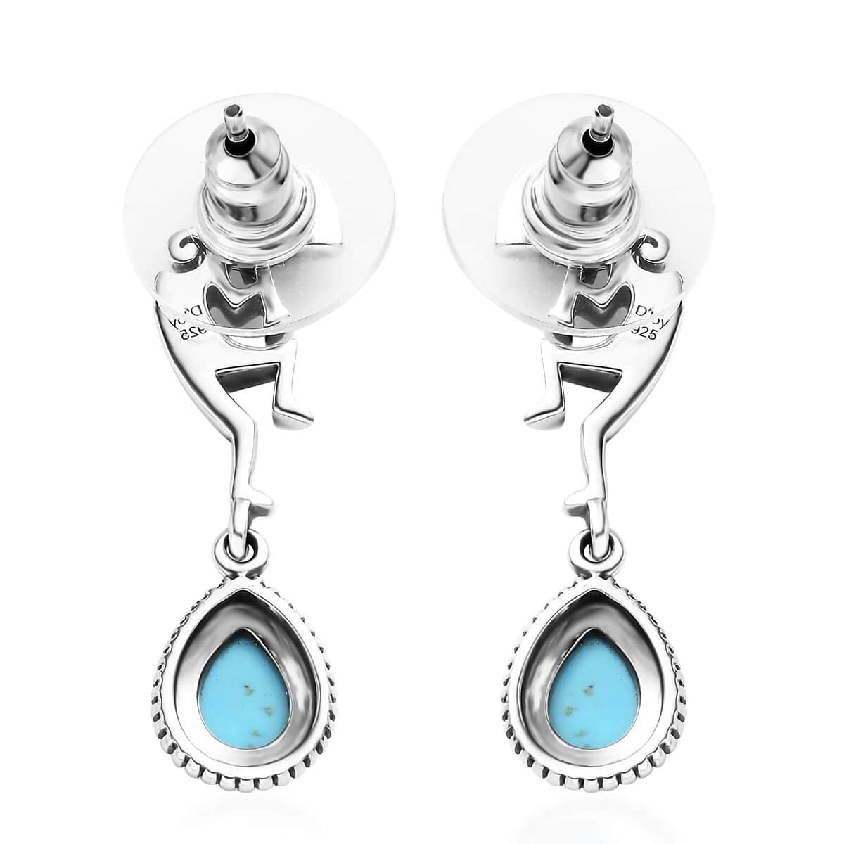 Artisan Crafted Premium Sleeping Beauty Turquoise Kokopelli Earrings in Sterling Silver 1.25 ctw image number 4