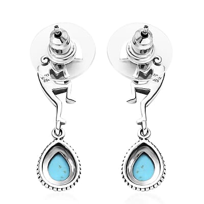 Artisan Crafted Premium Sleeping Beauty Turquoise Kokopelli Earrings in Sterling Silver 1.25 ctw