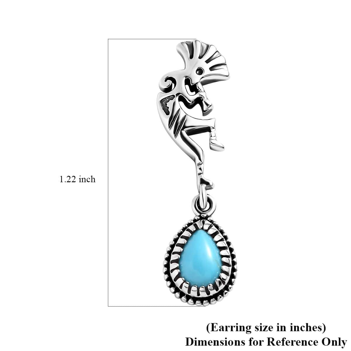 Artisan Crafted Premium Sleeping Beauty Turquoise Kokopelli Earrings in Sterling Silver 1.25 ctw image number 5