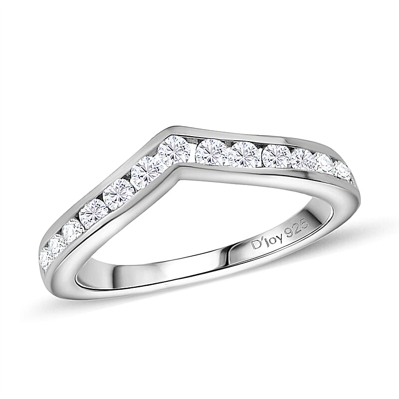 Moissanite Wishbone Ring in Platinum Over Sterling Silver (Size 6.0) 0.50 ctw