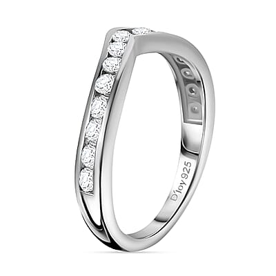 Moissanite Wishbone Ring in Platinum Over Sterling Silver (Size 6.0) 0.50 ctw