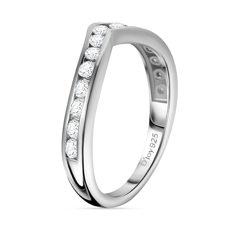 Moissanite Wishbone Ring in Platinum Over Sterling Silver (Size 6.0) 0.50 ctw