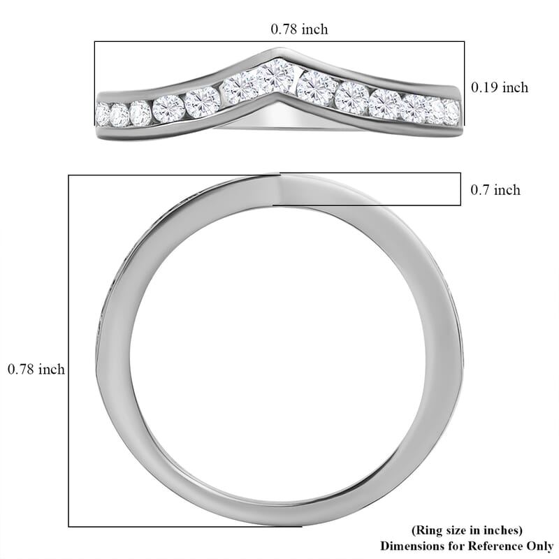 Moissanite Wishbone Ring in Platinum Over Sterling Silver (Size 6.0) 0.50 ctw