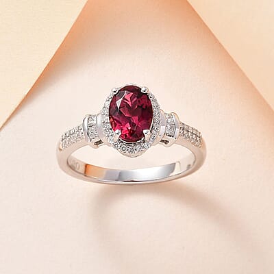 Luxoro 14K White Gold AAA Ouro Fino Rubellite and G-H I2 Diamond Halo Ring (Size 4.0) 1.60 ctw