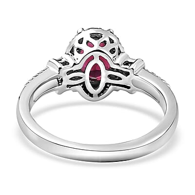 Luxoro 14K White Gold AAA Ouro Fino Rubellite and G-H I2 Diamond Halo Ring (Size 4.0) 1.60 ctw