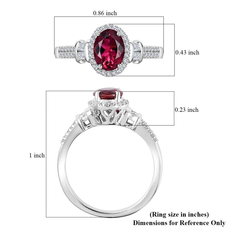Luxoro 14K White Gold AAA Ouro Fino Rubellite and G-H I2 Diamond Halo Ring (Size 4.0) 1.60 ctw