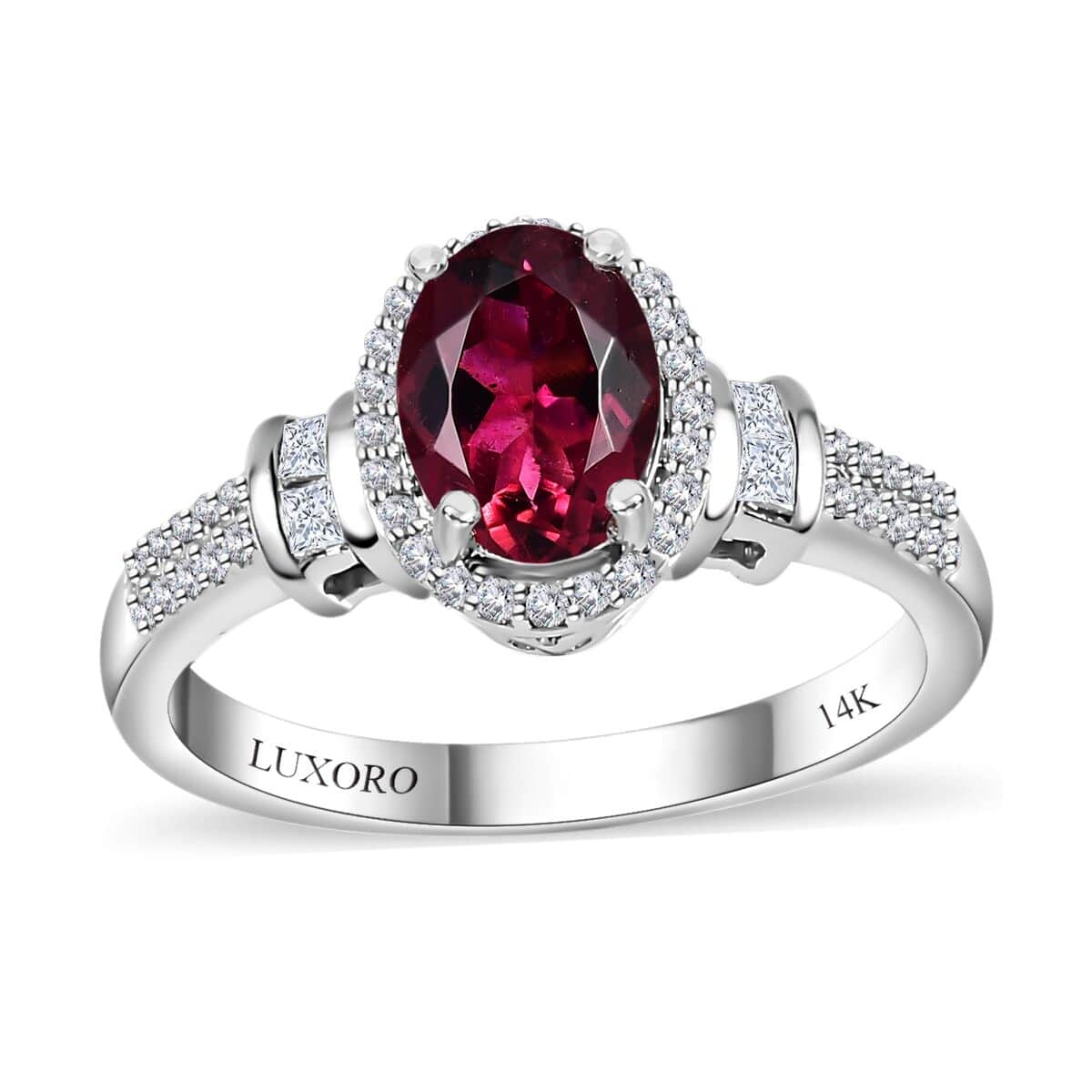 Luxoro 14K White Gold AAA Ouro Fino Rubellite and G-H I2 Diamond Halo Ring (Size 10.0) 1.40 ctw image number 0