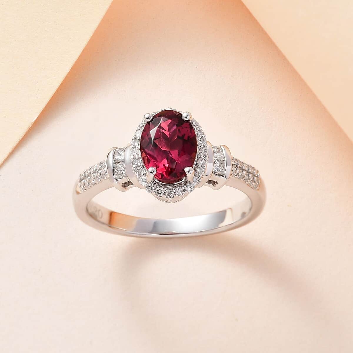 Luxoro 14K White Gold AAA Ouro Fino Rubellite and G-H I2 Diamond Halo Ring (Size 10.0) 1.40 ctw image number 1