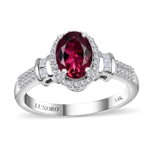 Luxoro 14K White Gold AAA Ouro Fino Rubellite and G-H I2 Diamond Halo Ring (Size 6.0) 1.60 ctw