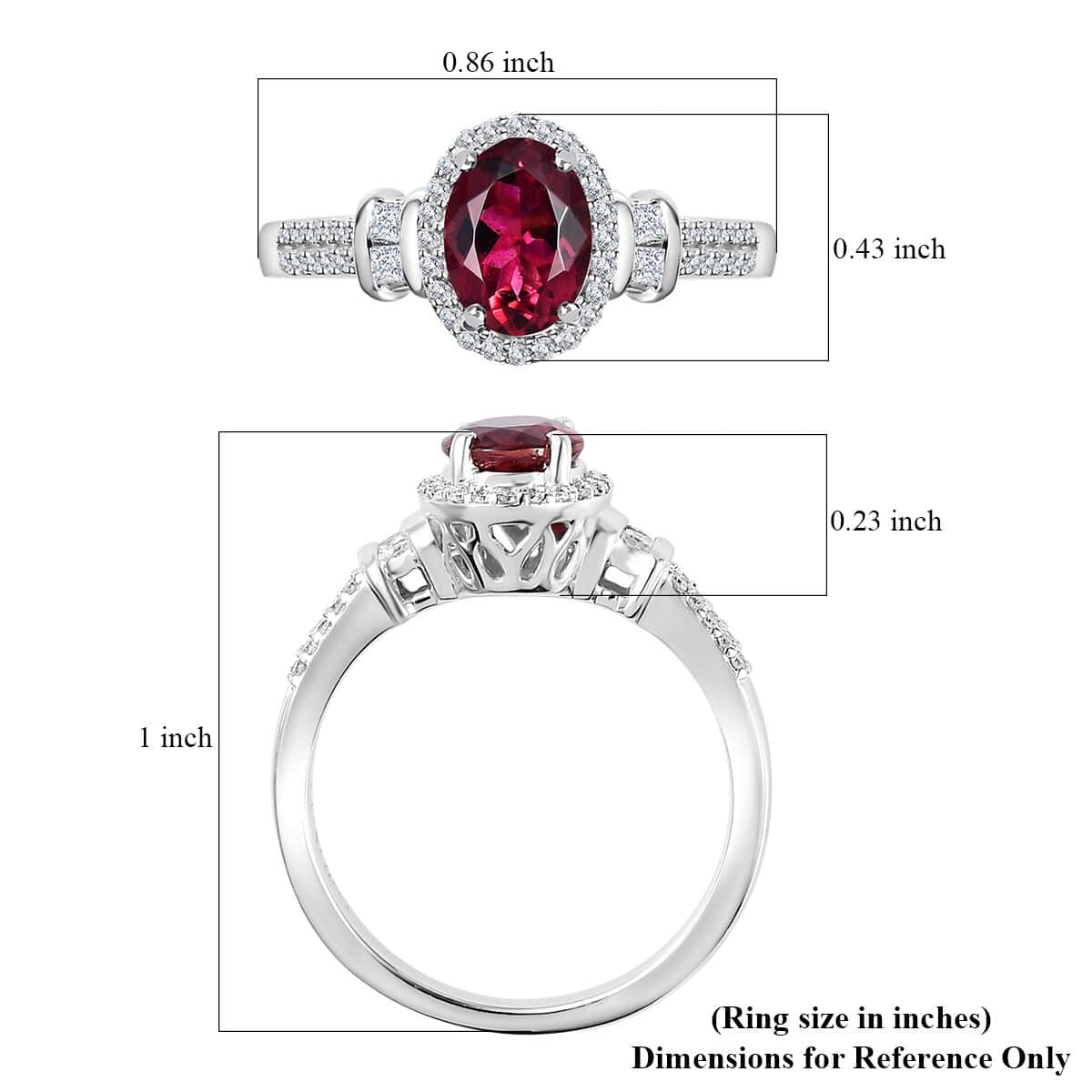 Luxoro 14K White Gold AAA Ouro Fino Rubellite and G-H I2 Diamond Halo Ring (Size 6.0) 1.60 ctw image number 5