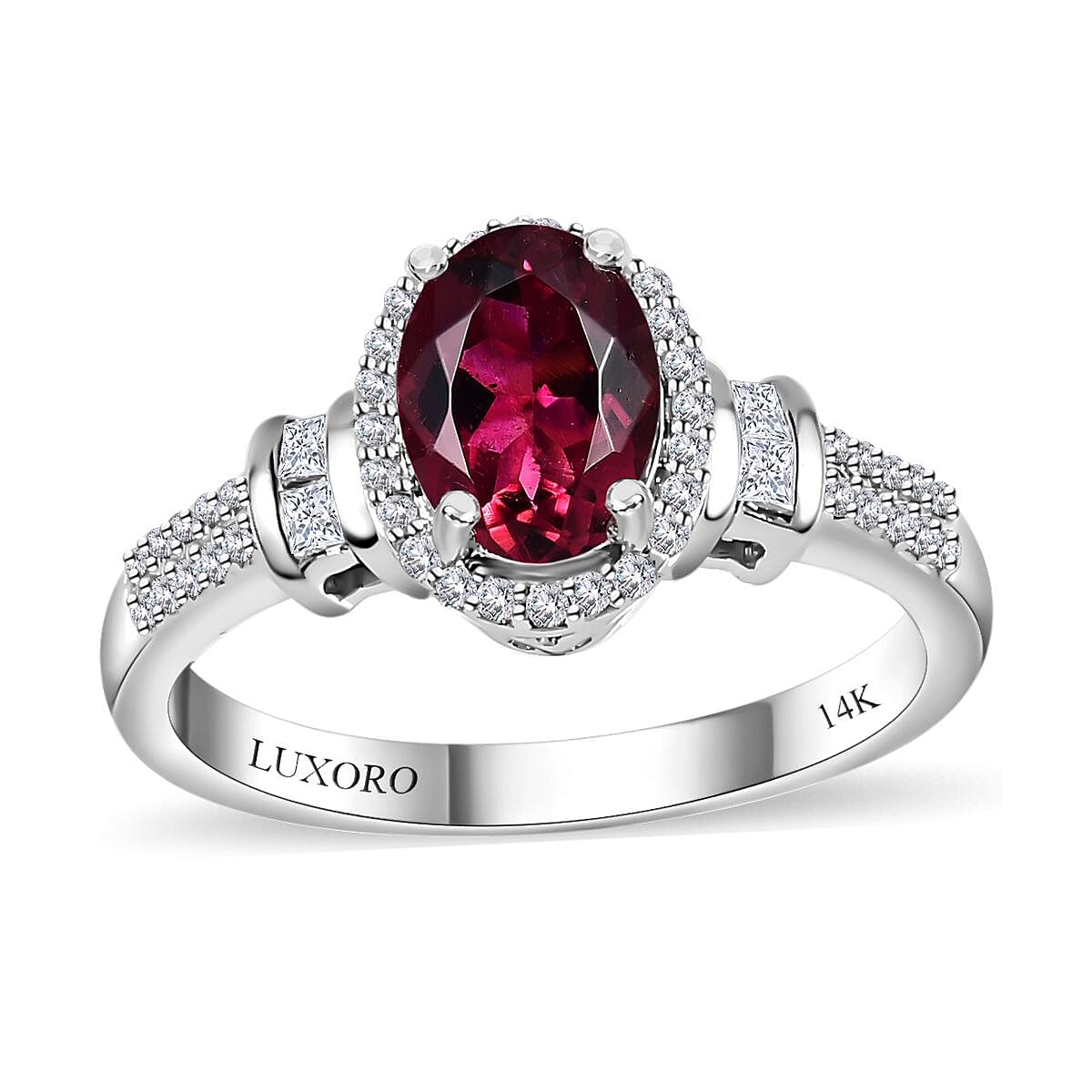Luxoro 14K White Gold AAA Ouro Fino Rubellite and G-H I2 Diamond Halo Ring (Size 9.0) 1.60 ctw image number 0