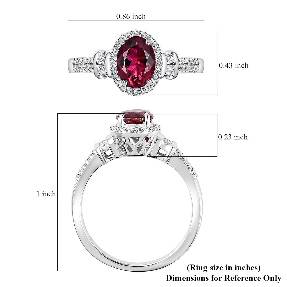 Luxoro 14K White Gold AAA Ouro Fino Rubellite and G-H I2 Diamond Halo Ring (Size 9.0) 1.60 ctw image number 5
