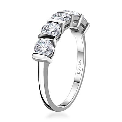 Moissanite 5 Stone Ring in Platinum Over Sterling Silver (Size 6.0) 1.10 ctw