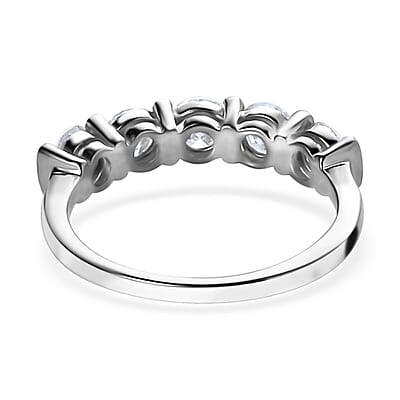 Moissanite 5 Stone Ring in Platinum Over Sterling Silver (Size 6.0) 1.10 ctw