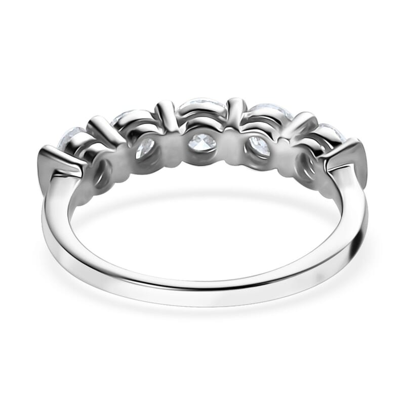 Moissanite 5 Stone Ring in Platinum Over Sterling Silver (Size 6.0) 1.10 ctw