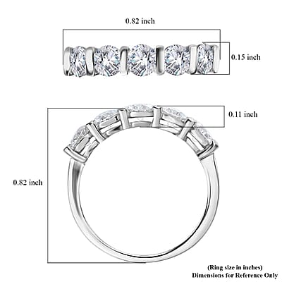 Moissanite 5 Stone Ring in Platinum Over Sterling Silver (Size 6.0) 1.10 ctw