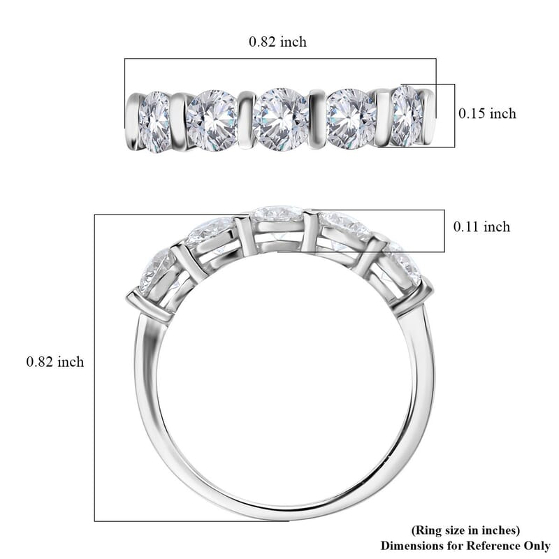Moissanite 5 Stone Ring in Platinum Over Sterling Silver (Size 6.0) 1.10 ctw