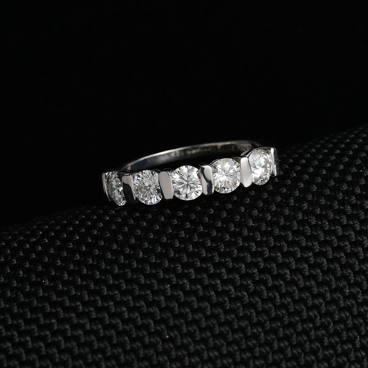 Moissanite 5 Stone Ring in Platinum Over Sterling Silver (Size 7.0) 1.10 ctw image number 1