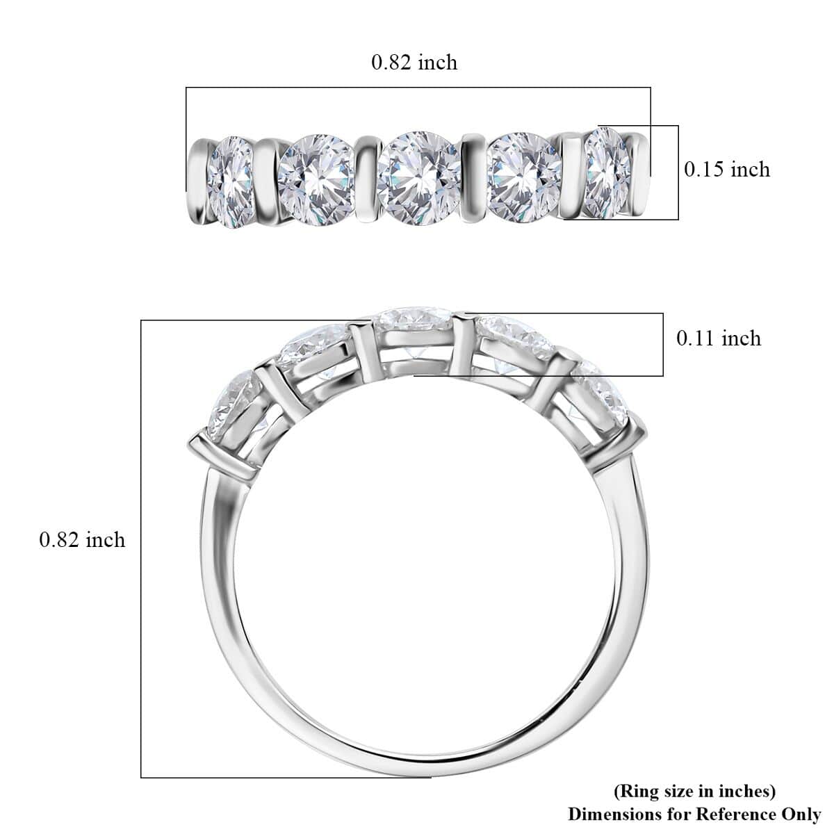 Moissanite 5 Stone Ring in Platinum Over Sterling Silver (Size 7.0) 1.10 ctw image number 5