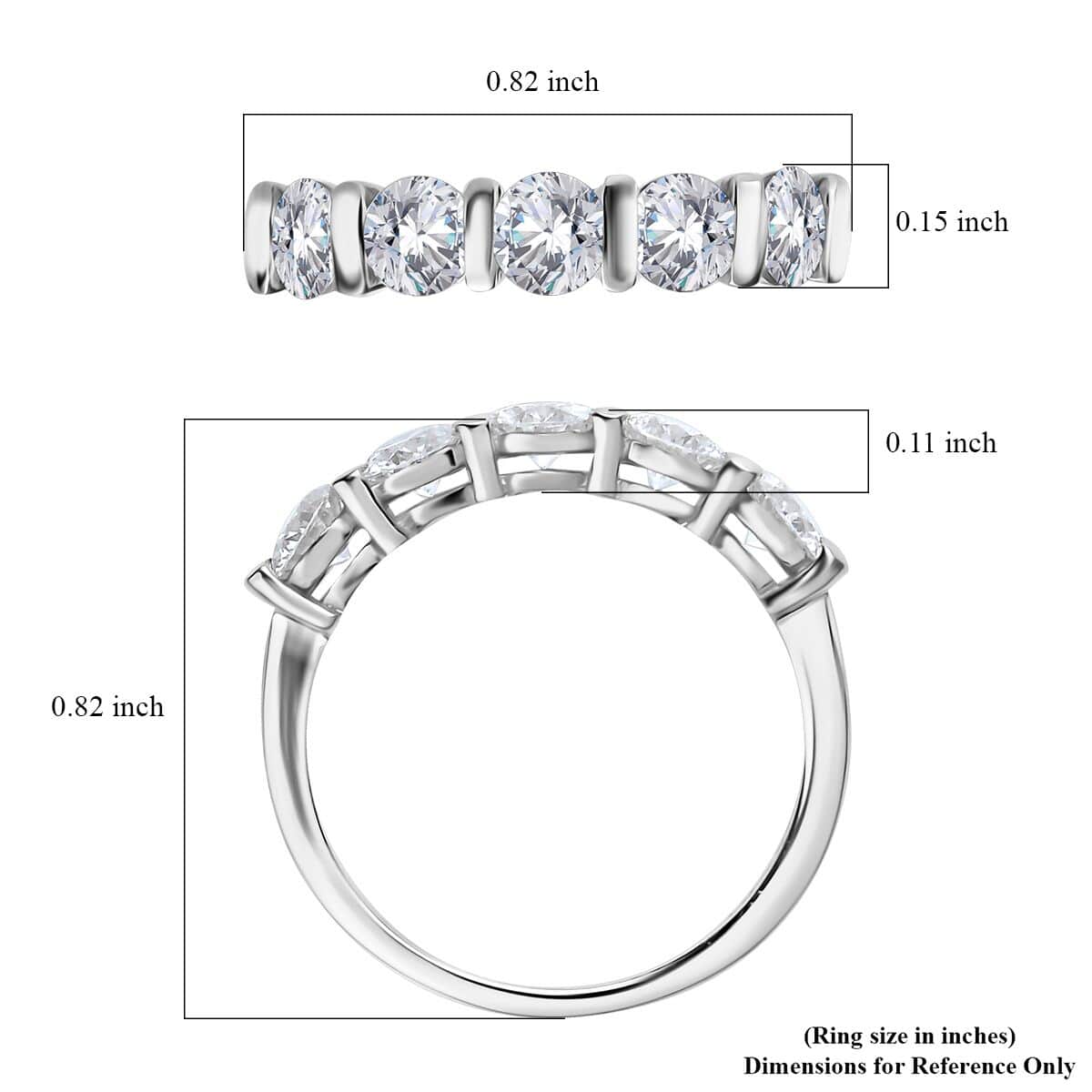 Moissanite 5 Stone Ring in Platinum Over Sterling Silver (Size 8.0) 1.10 ctw image number 5