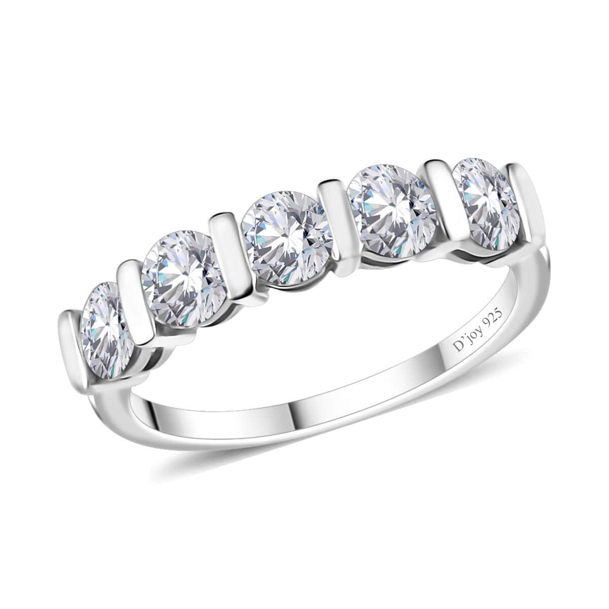 Moissanite 5 Stone Ring in Platinum Over Sterling Silver (Size 9.0) 1.10 ctw image number 0