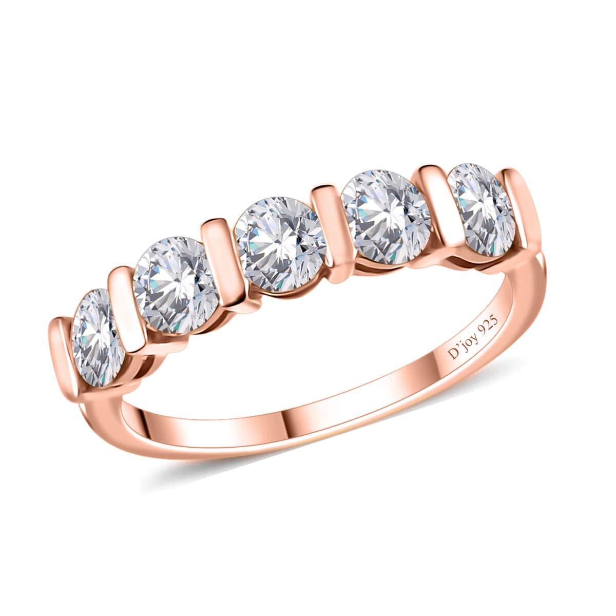 Moissanite 5 Stone Ring in Vermeil Rose Gold Over Sterling Silver (Size 9.0) 1.10 ctw image number 0