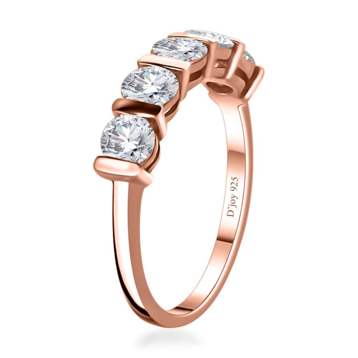 Moissanite 5 Stone Ring in Vermeil Rose Gold Over Sterling Silver (Size 9.0) 1.10 ctw image number 3