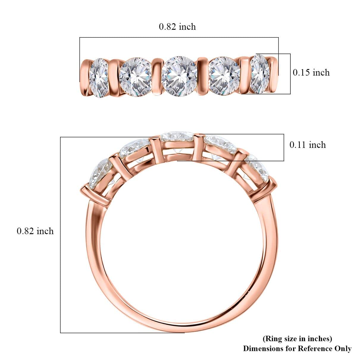 Moissanite 5 Stone Ring in Vermeil Rose Gold Over Sterling Silver (Size 9.0) 1.10 ctw image number 5