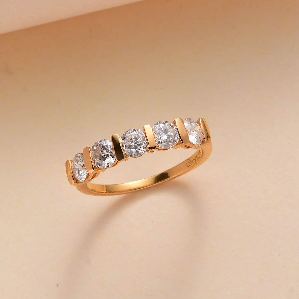 Moissanite 5 Stone Ring in Vermeil Yellow Gold Over Sterling Silver (Size 6.0) 1.10 ctw image number 1