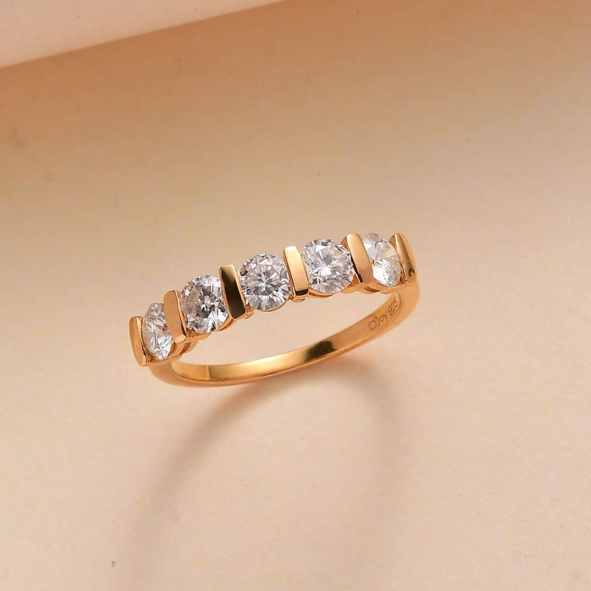 Moissanite 5 Stone Ring in Vermeil Yellow Gold Over Sterling Silver (Size 9.0) 1.10 ctw image number 1