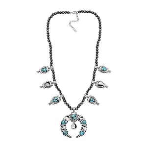 D'Joy Artisan Crafted Blue Moon Turquoise and White Buffalo Squash Blossom Necklace 18-20 Inches in Sterling Silver 47.85 ctw