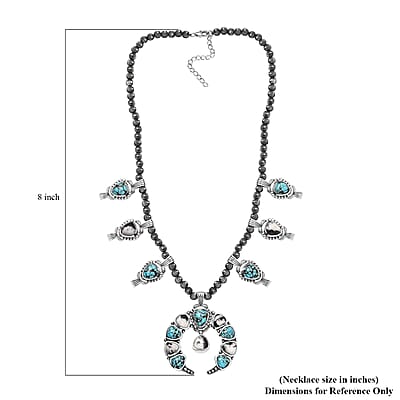 D'Joy Artisan Crafted Blue Moon Turquoise and White Buffalo Squash Blossom Necklace 18-20 Inches in Sterling Silver 47.85 ctw
