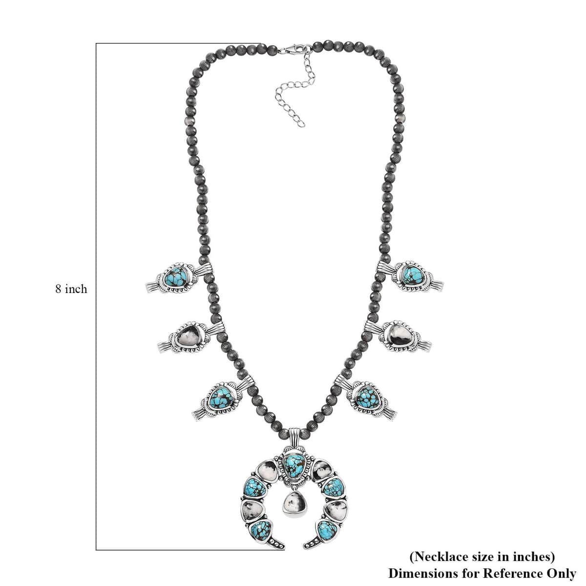 Artisan Crafted Blue Moon Turquoise and White Buffalo Squash Blossom Necklace 18-20 Inches in Sterling Silver 47.85 ctw (Del. in 10-12 Days) image number 5