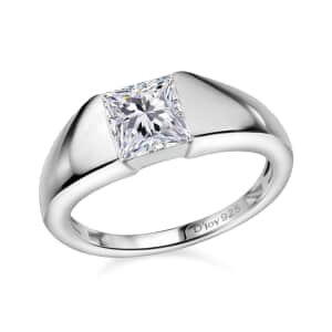 Moissanite Solitaire Ring in Platinum Over Sterling Silver (Size 6.0) 1.20 ctw