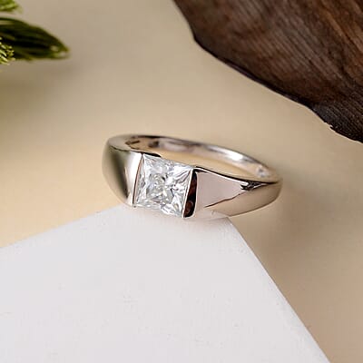 Moissanite Solitaire Ring in Platinum Over Sterling Silver (Size 6.0) 1.20 ctw