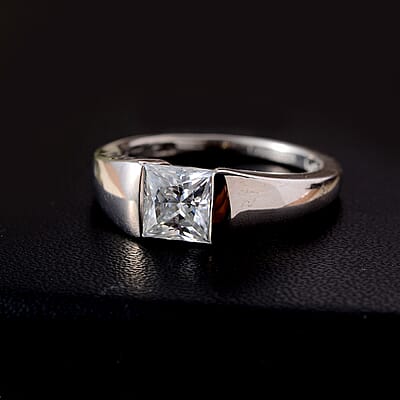 Moissanite Solitaire Ring in Platinum Over Sterling Silver (Size 6.0) 1.20 ctw