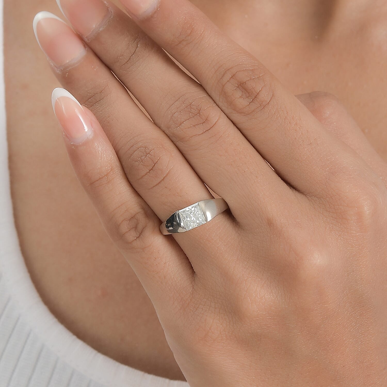 Moissanite Solitaire Ring in Platinum Over Sterling Silver (Size 6.0) 1.20 ctw