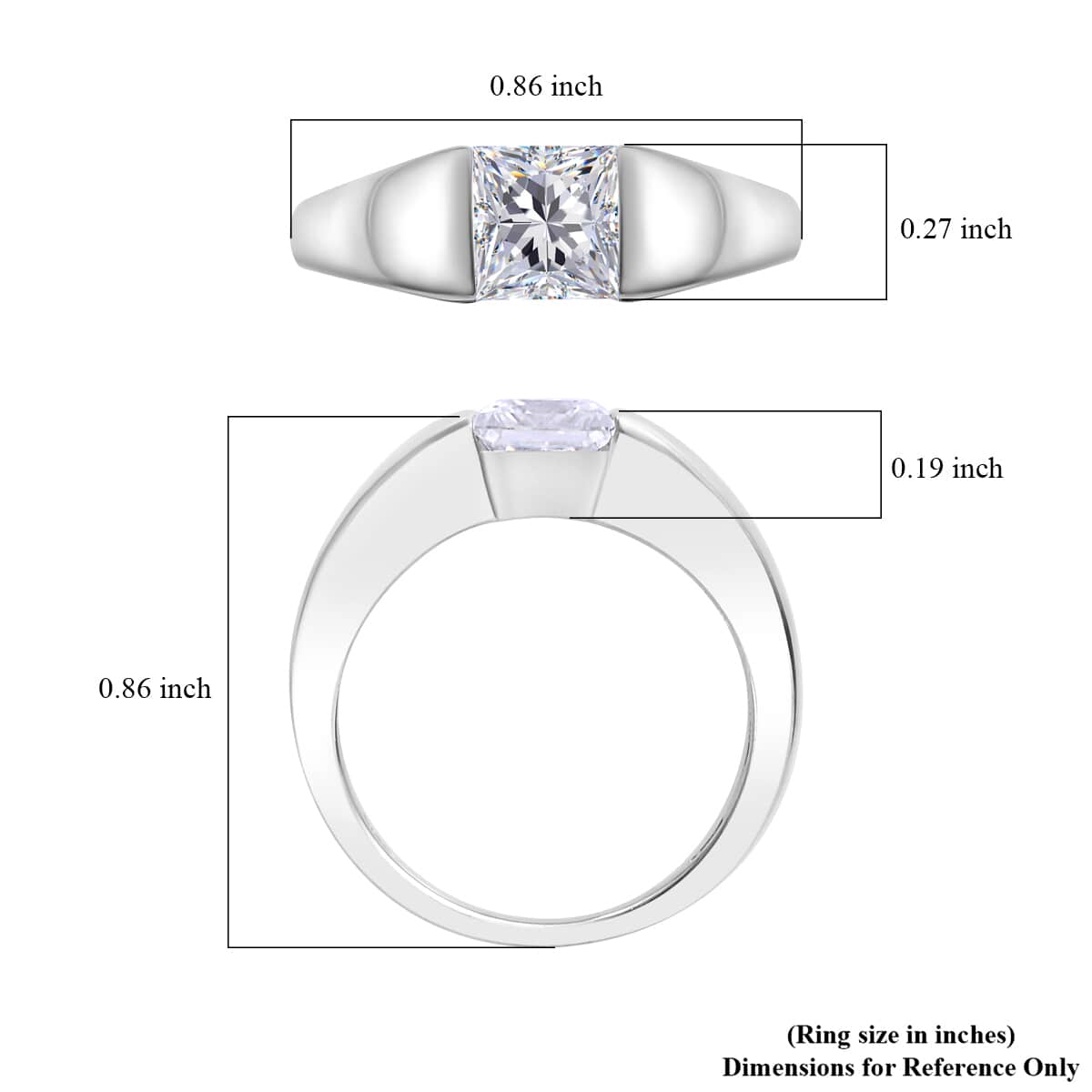 Moissanite (Sqr 6x6mm) Solitaire Ring in Platinum Over Sterling Silver (Size 6.0) 1.20 ctw image number 6