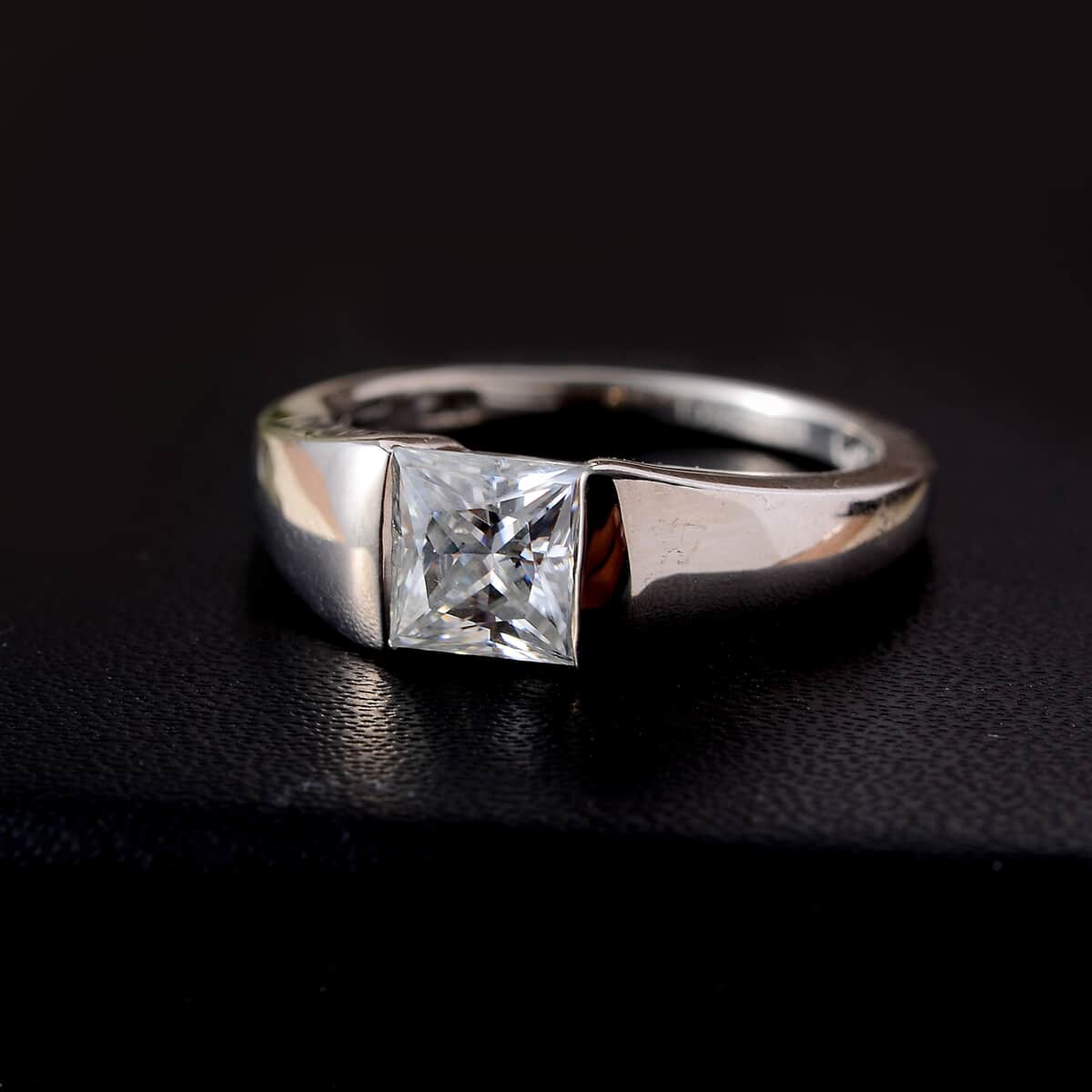 Moissanite Solitaire Ring in Platinum Over Sterling Silver (Size 7.0) 1.20 ctw image number 2